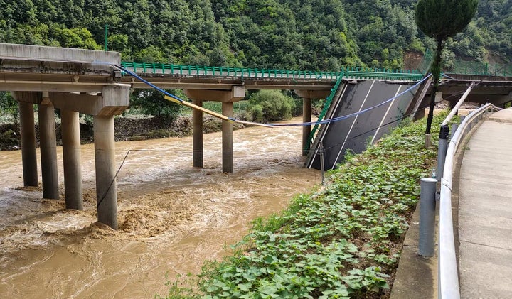 Chinese authorities say several people have died in the partial collapse of a highway bridge in the northwest following heavy storms and flooding.