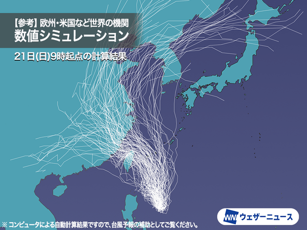 参考 世界各国の気象機関が計算した進路の数値シミュレーション結果