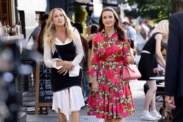 Sarah Jessica Parker and Kristin Davis filming the new season of And Just Like That in New York last month