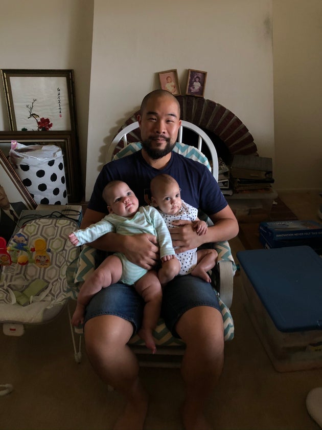 The author and his girls in September 2020, a month after they were placed, which was also the last time they looked like they might be his biological kids.