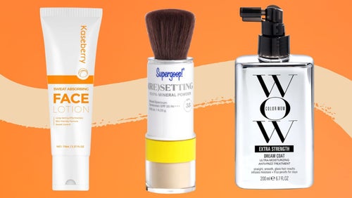 An antiperspirant facial lotion, Supergoop's (Re)Setting sunscreen powder and the Color Wow Dreamcoat hair treatment. 