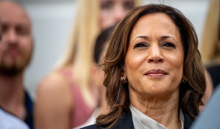 Vice President Kamala Harris attends an event on the South Lawn of the White House on July 22, a day after President Joe Biden abandoned his campaign for a second term.