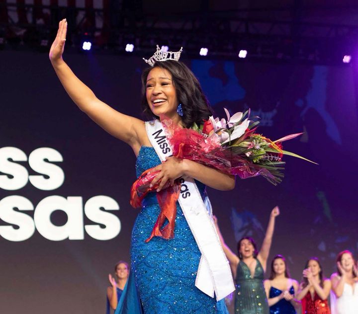 This photo provided by Miss America shows Alexis Smith who was crowned Miss Kansas on June 8, 2024, at the ceremony held in Pratt, Kansas.