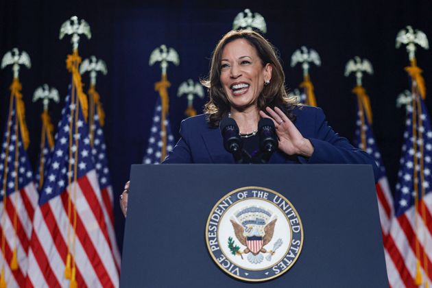 US Vice President and Democratic Presidential candidate Kamala Harris speaks at West Allis Central High School during her first campaign rally 
