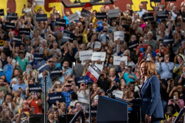 Presumptive Democratic presidential candidate Vice President Kamala Harris speaks to supporters during a campaign rally at West Allis Central High School on July 23 in West Allis, Wisconsin.
