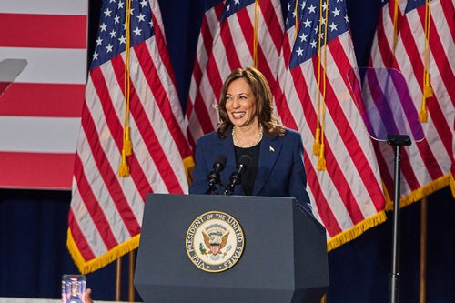 Vice President Kamala Harris holds a campaign event in West Allis, WI, on Tuesday, July 23, 2024.