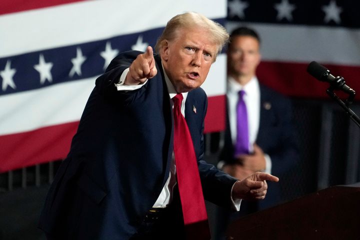 Republican presidential candidate former President Donald Trump speaks at a campaign rally Wednesday, July 24, 2024, in Charlotte, N.C. 