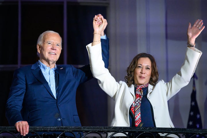 Kamala Harris Is Working Otherwise From Joe Biden — However 1 Factor Stays The Similar 2 President Joe Biden and Harris raise their arms as guests cheer after watching the Independence Day fireworks from the White House in Washington, D.C., on July 4.