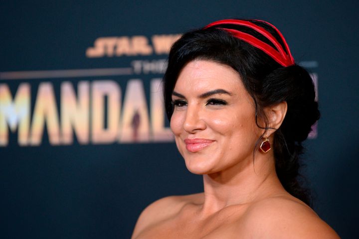 Gina Carano attends the premiere of "The Mandalorian" in 2019. Carano has sued Disney and Lucasfilm for wrongful termination, and on Wednesday, a judge dismissed Disney's motion to toss out the case.