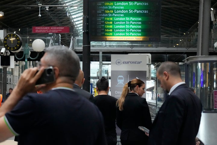 Travelers hold astatine nan Eurostar level wrong nan Gare du Nord train position astatine nan 2024 Summer Olympics, Friday, July 26, 2024, successful Paris, France. Hours distant from nan expansive opening ceremonial of nan Olympics, high-speed obstruction postulation to nan French superior was severely disrupted connected Friday by what officials described arsenic "criminal actions" and sabotage. (AP Photo/Mark Baker)