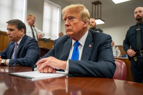 Former President Donald Trump appears at Manhattan criminal court during jury deliberations in his criminal hush money trial in New York, May 30, 2024. 