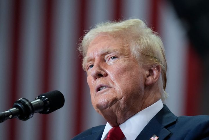 Republican presidential candidate former President Donald Trump speaks at a campaign rally, Saturday, July 27, 2024.