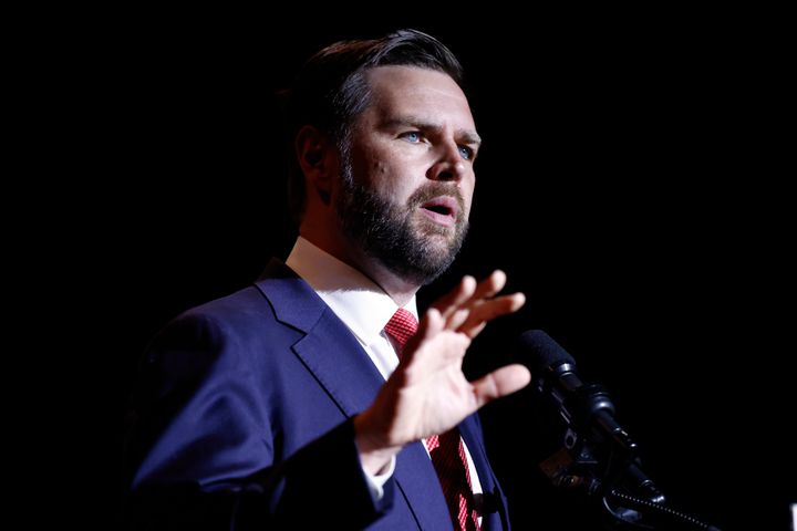 Republican vice presidential candidate Sen. JD Vance, R-Ohio, speaks during a rally in his home town of Middletown, Ohio, Monday, July 22, 2024. 