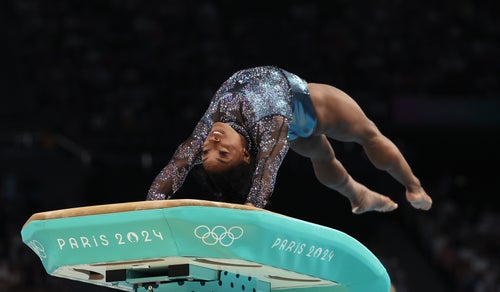 Simone Biles vaulted herself back into the Olympics spotlight in style on Saturday.