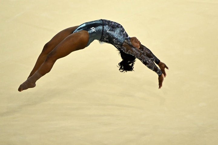 Simone Biles flew through her events despite a compromised left leg.