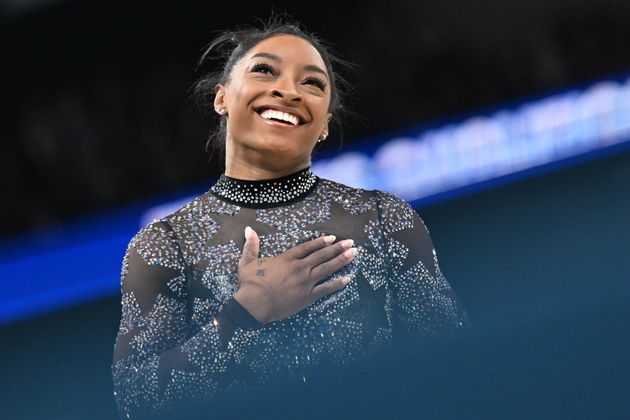 Biles heaved a sigh of relief after her balance beam routine.