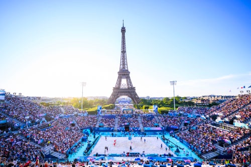 The Eiffel Tower Stadium, where beach volleyball is being hosted.