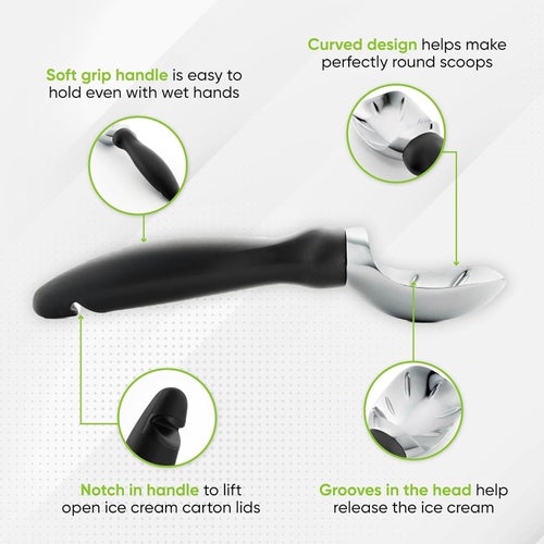 The Spring Chef ice cream scooper is carefully designed, with built-in indentations that easily release ice cream once it's been scooped.