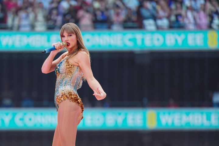 Taylor Swift performs at Wembley Stadium as part of her Eras Tour on Friday, June 21, 2024 in London. (Photo by Scott A Garfitt/Invision/AP)