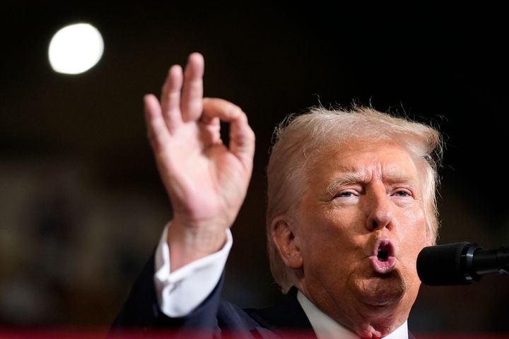 Republican presidential candidate former President Donald Trump speaks at a campaign rally, Wednesday, July 31, 2024, in Harrisburg, Pa. 