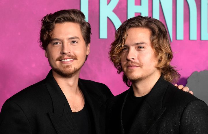 Cole Sprouse, left, and his twin brother Dylan pose together at the premiere of the film "Lisa Frankenstein," on Monday, Feb. 5, 2024, in Los Angeles.