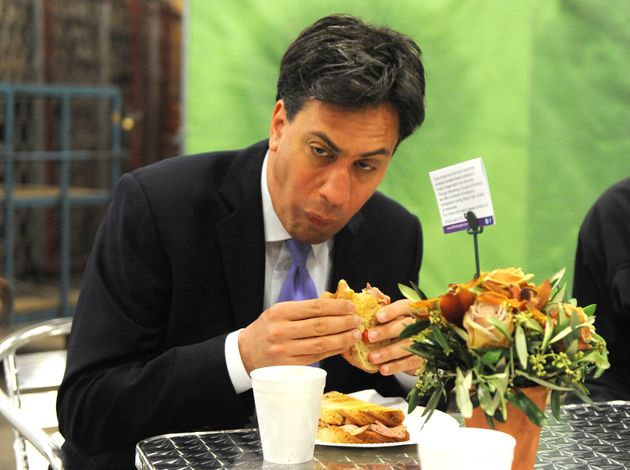 Ed Miliband eating a sandwich in London, 2014.