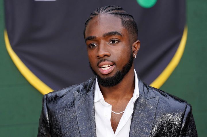 Caleb McLaughlin poses at the premiere of the Peacock film "Shooting Stars," Wednesday, May 31, 2023, at the Regency Village Theatre in Los Angeles. (AP Photo/Chris Pizzello)