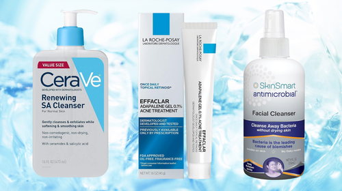 CeraVe Renewing SA Cleanser, La Roche-Posay Effaclar Adapalene Gel 0.1% Acne Treatment and SkinSmart Antimicrobial Facial Cleanser.