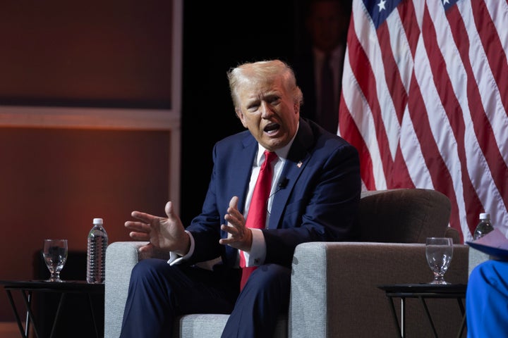 Former President Donald Trump photographed during his appearance at the National Association of Black Journalists (NABJ) convention on July 31 in Chicago, Illinois.