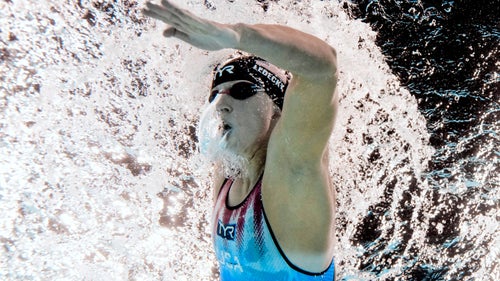 Katie Ledecky competes in the women's 1,500-meter freestyle final at the 2024 Paris Games.