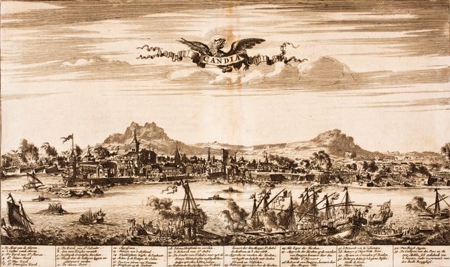 Seabattle during the siege of Candia (From: Schauplatz des Krieges), 1675