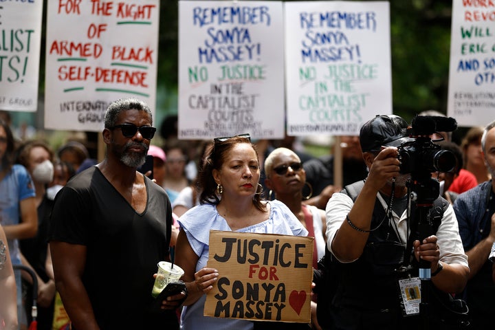 Demonstrators in New York City protest the fatal shooting of Sonya Massey.