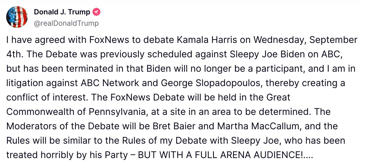 Trump Says He’s Agreed To Fox News Debate In Desperate Move To Avoid Harris On ABC