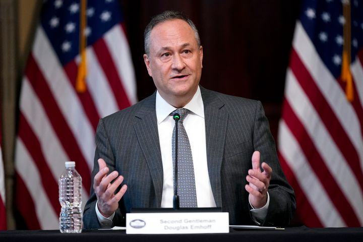 Doug Emhoff, the husband of Vice President Kamala Harris, attends a roundtable discussion with Jewish leaders about the rise in antisemitism and efforts to fight hate in the United States in the Eisenhower Executive Office Building on the White House Campus in Washington, Dec. 7, 2022. (AP Photo/Patrick Semansky, File)