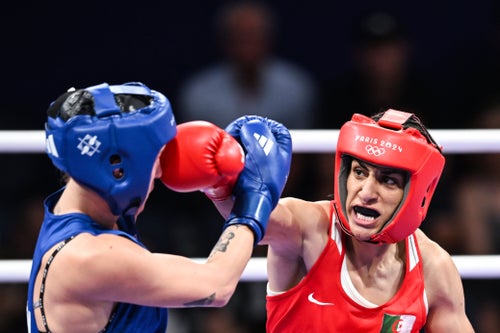 Imane Khelif, right, defeated Luca Anna Hamori from Hungary to clinch a medal.