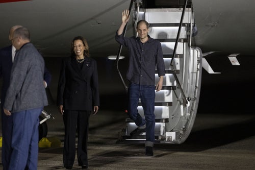 Evan Gershkovich is seen as he has returned to the U.S. after Turkey led a successful prisoner exchange involving seven countries at the airport in Prince George's County, Maryland, United States on Aug. 1.