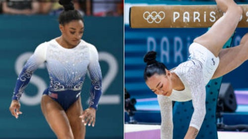 Simone Biles (left) and Suni Lee, who both fell during the balance beam final, noted the lack of music and crowd noise.