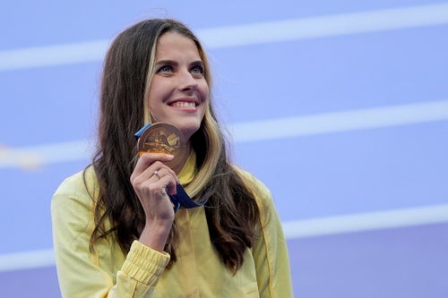 Ukraine's women's high jump gold medalist Yaroslava Mahuchikh.
