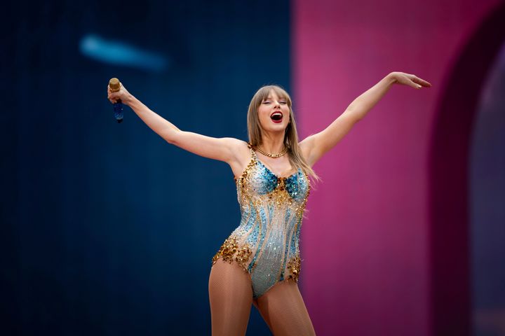 Taylor Swift performing at Wembley Stadium earlier this year