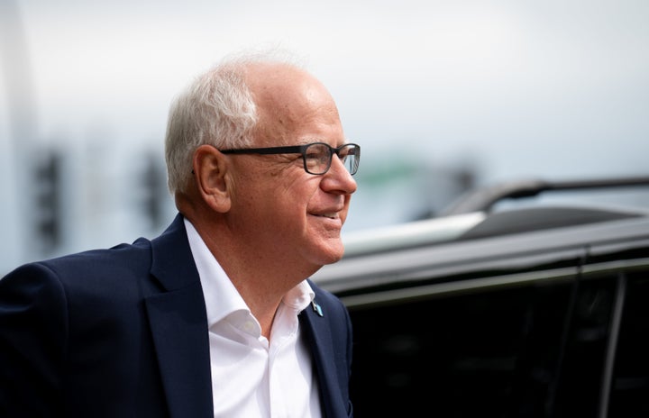 Minnesota Gov. Tim Walz arrives to speak at a press conference regarding new gun legislation at City Hall on Aug. 1 in Bloomington, Minnesota.