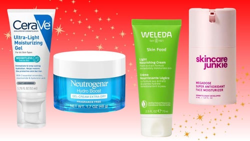 CeraVe ultra-light moisturizing gel, Neutrogena Hydro Boost gel cream, Weleda Skin Food light nourishing cream and Skincare Junkie's Megadose antioxidant moisturizer.