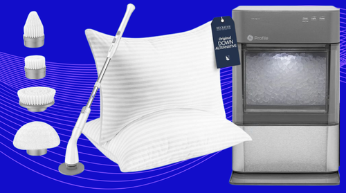 A Labigo electric spin scrubber, Beckham Hotel down alternative pillows and GE Profile Opal 2.0 ice maker.