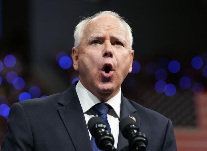 Democratic vice presidential candidate Tim Walz, the governor of Minnesota, speaks at a campaign rally Tuesday with presidential nominee Kamala Harris at Girard College in Philadelphia.