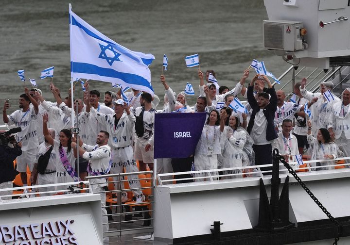 Members of the delegation of Israel are seen during the opening ceremony of the Paris 2024 Olympic Games in Paris, France.