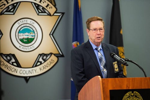 Johnson County Sheriff Calvin Hayden of Kansas speaks at a press conference on Aug. 27, 2020.