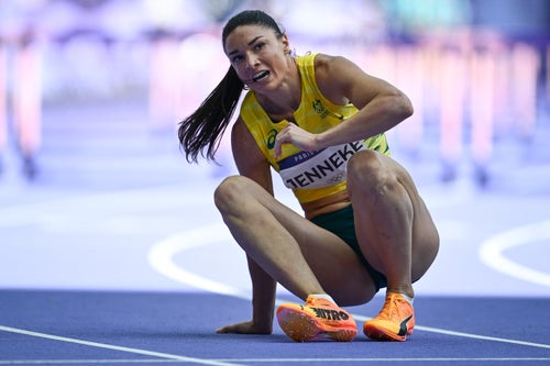 Jenneke was down after her fall, but she got up to complete the race.