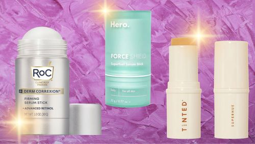 RoC firming retinol stick, Hero's microbiome-boosting shield and an a smoothing solid for hyperpigmentation. 