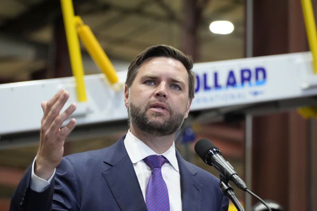 Republican vice presidential nominee Sen. JD Vance, R-Ohio, speaks at a campaign event at Wollard International, Aug. 7, 2024, in Eau Claire, Wis. 