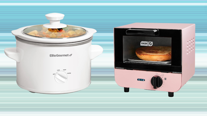 A 1.5-quart slow cooker and a single-slice toaster. 