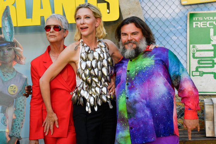 "Borderlands" actors Jamie Lee Curtis, Cate Blanchett and Jack Black. 